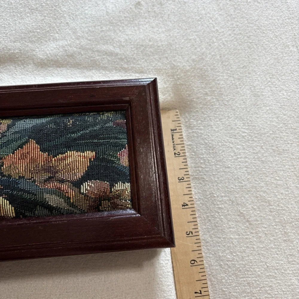 Vintage Wood Floral Tapestry Jewelry Box with Removeable Tray‎ Mirror 8x3.5x5
